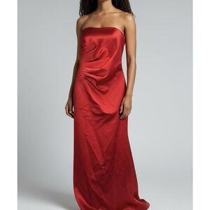 Cache Strapless Red Satin Maxi Dress Size 4 Zip Back Formal Evening Gown